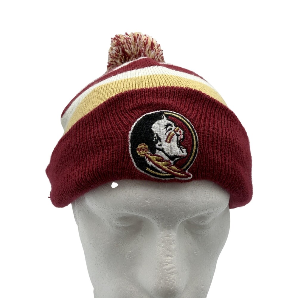 Florida State Seminoles Hat Beanie One Size Mens Red Gold NCAA Football Pom '47